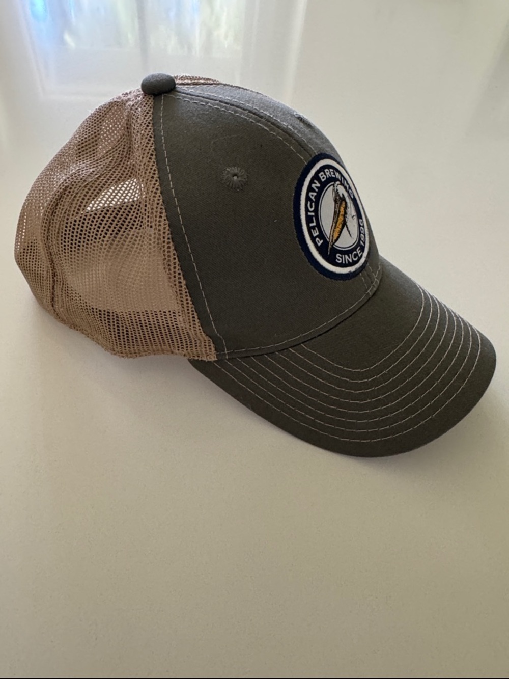 Two-Tone Mesh Trucker Hat - Olive and Tan